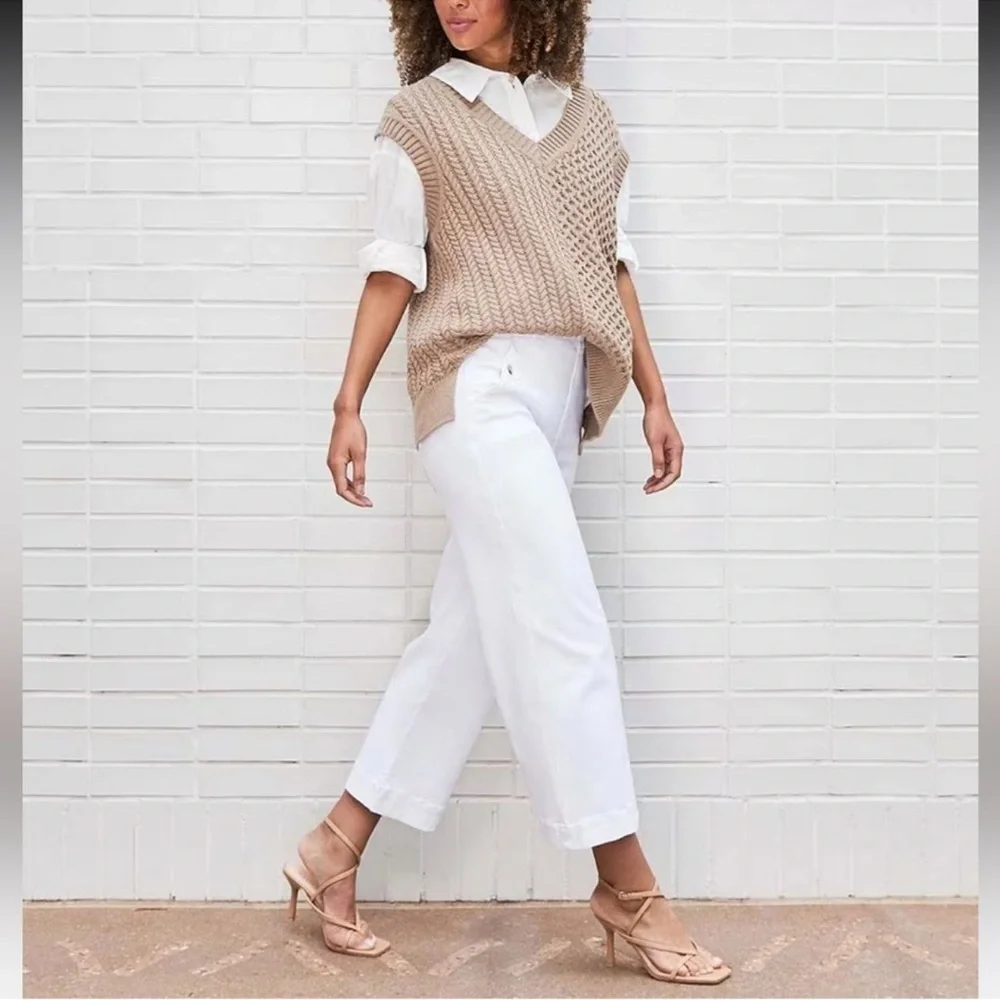 SPANX White Stretch Slimming Casual Twill Cropped Wide Leg Pant Size X-Large NWT